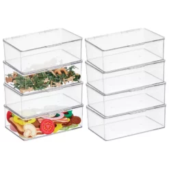 MDesign Plastic Playroom/Gaming Storage Organizer Box, Hinge Lid, 8 Pack