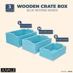 Blue Wooden Crate Nesting Boxes For Storage (3 Sizes, 3 Pieces)