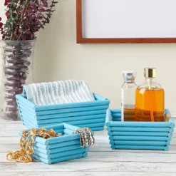 Blue Wooden Crate Nesting Boxes For Storage, Angled Design (3 Sizes, 3 Pieces) -US Storage Furniture Sales Store 6172549 ALT2