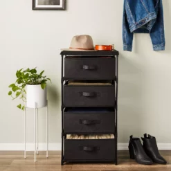 Black 4 Drawer Dresser, Fabric Clothes Storage Stand For Bedroom, Nursery, Closet Organizer -US Storage Furniture Sales Store 6172634 ALT3