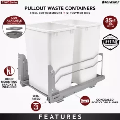 Rev-A-Shelf 53WC-1835SCDM-213 Double 35 Quart Pullout Soft Close Waste Container -US Storage Furniture Sales Store 6175053 ALT2