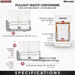 Rev-A-Shelf 53WC-1835SCDM-213 Double 35 Quart Pullout Soft Close Waste Container -US Storage Furniture Sales Store 6175053 ALT3