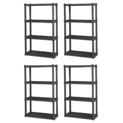 Sterilite Plastic Indoor Outdoor 4 Shelf Durable Shelving Unit, Gray, 4 Pack