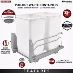 Rev-A-Shelf 53WC-1527SCDM-212 Double 27 Quart Pullout Soft Close Waste Container 7 Rev-A-Shelf 53WC-1527SCDM-212 Double 27 Quart Pullout Soft Close Waste Container -US Storage Furniture Sales Store 6175076 ALT3