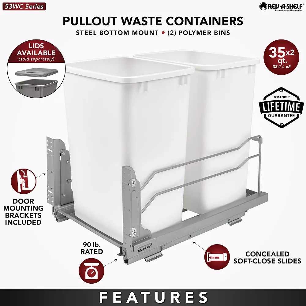 Rev-A-Shelf 53WC-1527SCDM-212 Double 27 Quart Pullout Soft Close Waste Container 4 Rev-A-Shelf 53WC-1527SCDM-212 Double 27 Quart Pullout Soft Close Waste Container - Image 4