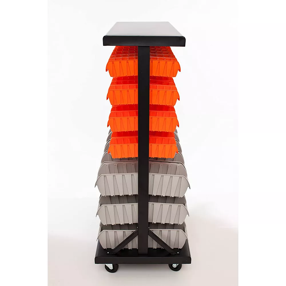 TRINITY 7 Tier Dual Sided Color Coded Rolling 94 Bin Storage Rack, Orange & Grey 2 TRINITY 7 Tier Dual Sided Color Coded Rolling 94 Bin Storage Rack, Orange & Grey - Image 2