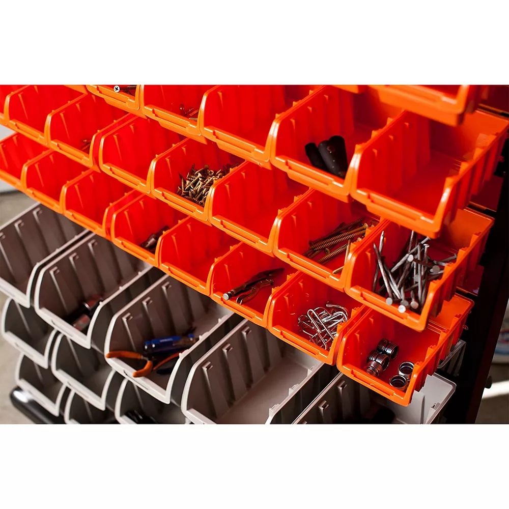 TRINITY 7 Tier Dual Sided Color Coded Rolling 94 Bin Storage Rack, Orange & Grey 3 TRINITY 7 Tier Dual Sided Color Coded Rolling 94 Bin Storage Rack, Orange & Grey - Image 3