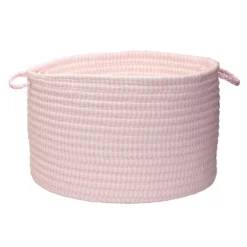 14" Pink And White Handmade Braided Storage Basket