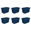 Sterilite Classic Lidded Stackable 30 Gal Storage Tote Container, Blue, 6 Pack