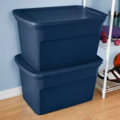 Sterilite Classic Lidded Stackable 30 Gal Storage Tote Container, Blue, 6 Pack -US Storage Furniture Sales Store 6240158 ALT3