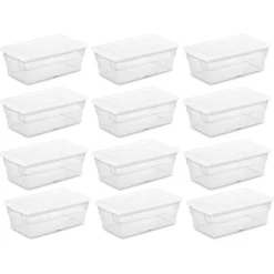 Sterilite 6 Qt Clear Plastic Storage Container Bin Snap Close White Lid, 12 Pack