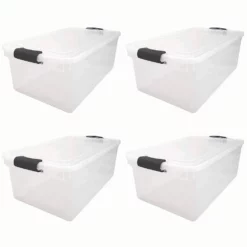 Homz 66 Qt Clear Storage Organizing Container Bin With Latching Lids (4 Pack)