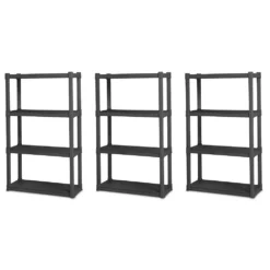 Sterilite Plastic Indoor Outdoor 4 Shelf Durable Shelving Unit, Gray, 3 Pack