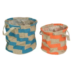 Avon Set Of 2 Orange And Teal Burlap Baskets With Handles 12"