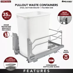 Rev-A-Shelf 53WC-1535SCDM-113 35 Quart Pullout Waste Container Can W/ Soft Close -US Storage Furniture Sales Store 6311039 ALT2