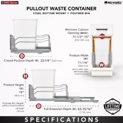 Rev-A-Shelf 53WC-1535SCDM-113 35 Quart Pullout Waste Container Can W/ Soft Close -US Storage Furniture Sales Store 6311039 ALT3