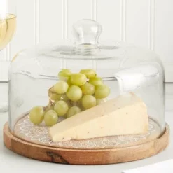 Glass Serving Dome With Wood Base